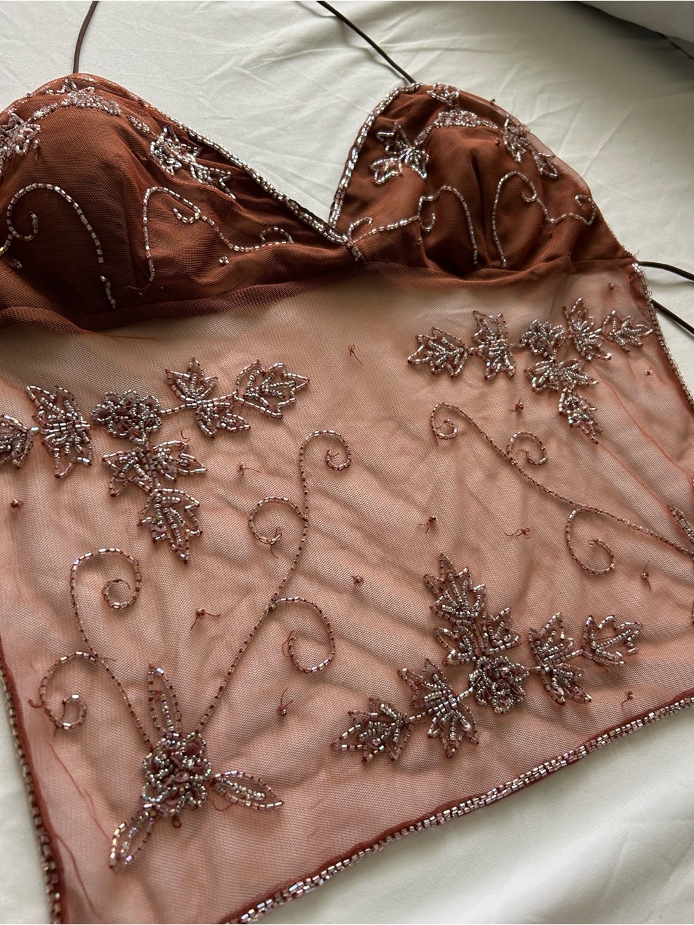 Y2K Brown Beaded Halter Top By Speed Limit NYC - Picture 7 of 10